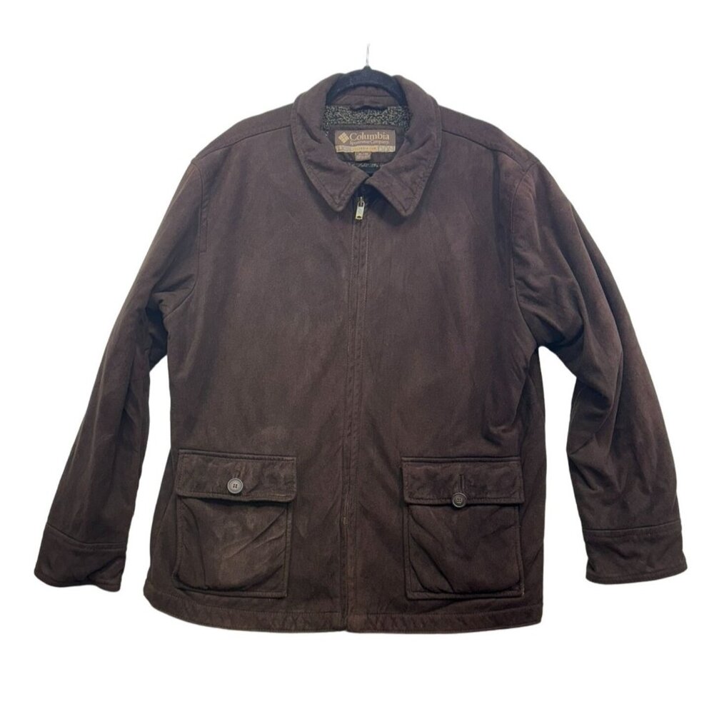 Columbia Mens Faux Suede Sherpa Lining Jacket XL Brown Full Zip Closure